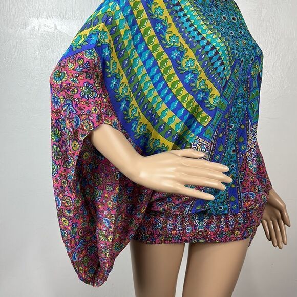 Tolani Silk Boho Colorful Kimono Sleeve Top Blouse Size S - Picture 3 of 8